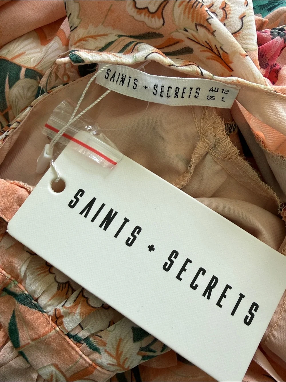 NWT Peach Floral Ruffle Wrap Dress - Picture 11 of 11